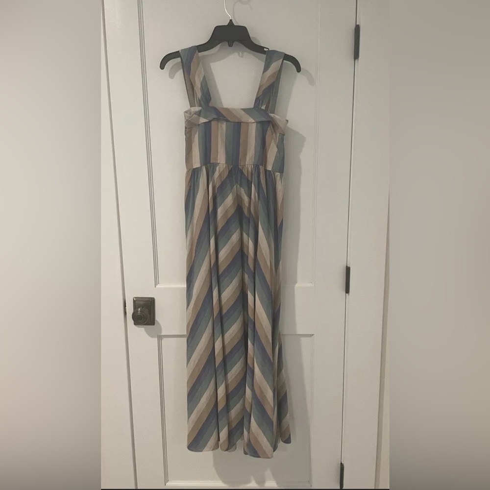 Mirth Caftans Handmade Edition Cotton Blue, Tan, Cream Striped Maxi Dres…